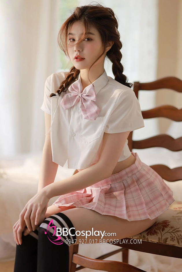 Đồ Sexy Nữ Sinh Váy Hồng Caro