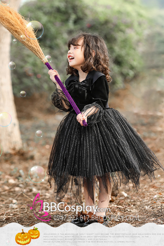 Đầm Hoá Trang Halloween Nhân Vật Phù Thuỷ Cho Bé Gái
