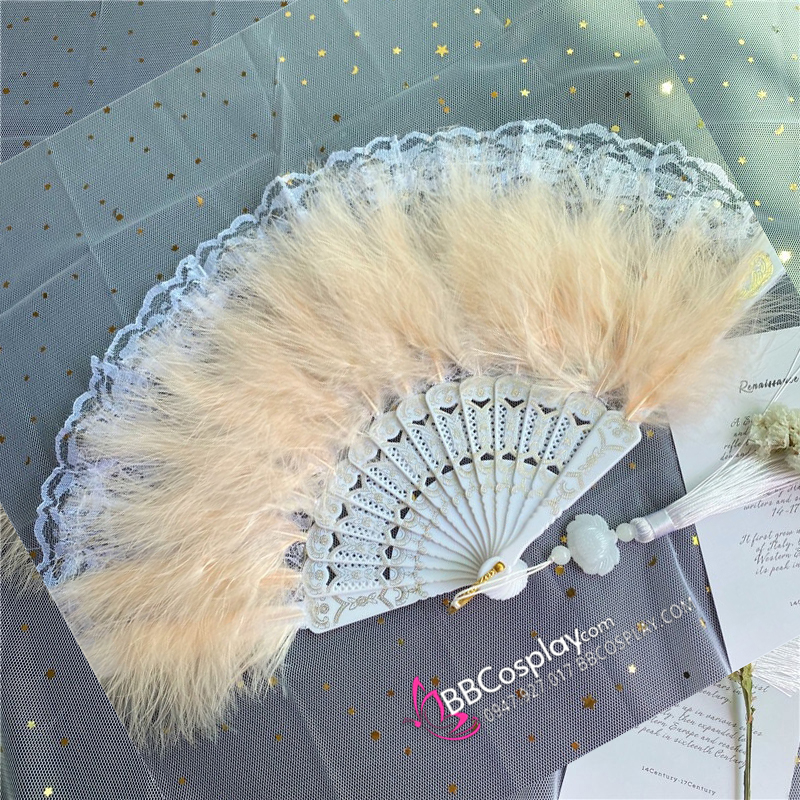 Quạt Lông Vũ Vàng Pastel