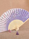 Uchiwa Quạt Vải Nhật Bản Trắng Phối Tím Hoa