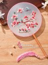 Quạt Tròn Thêu Hoa Màu Hồng