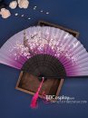 Uchiwa Quạt Vải Nhật Bản Hoa Đào Nền Tím Cán Gỗ Đen