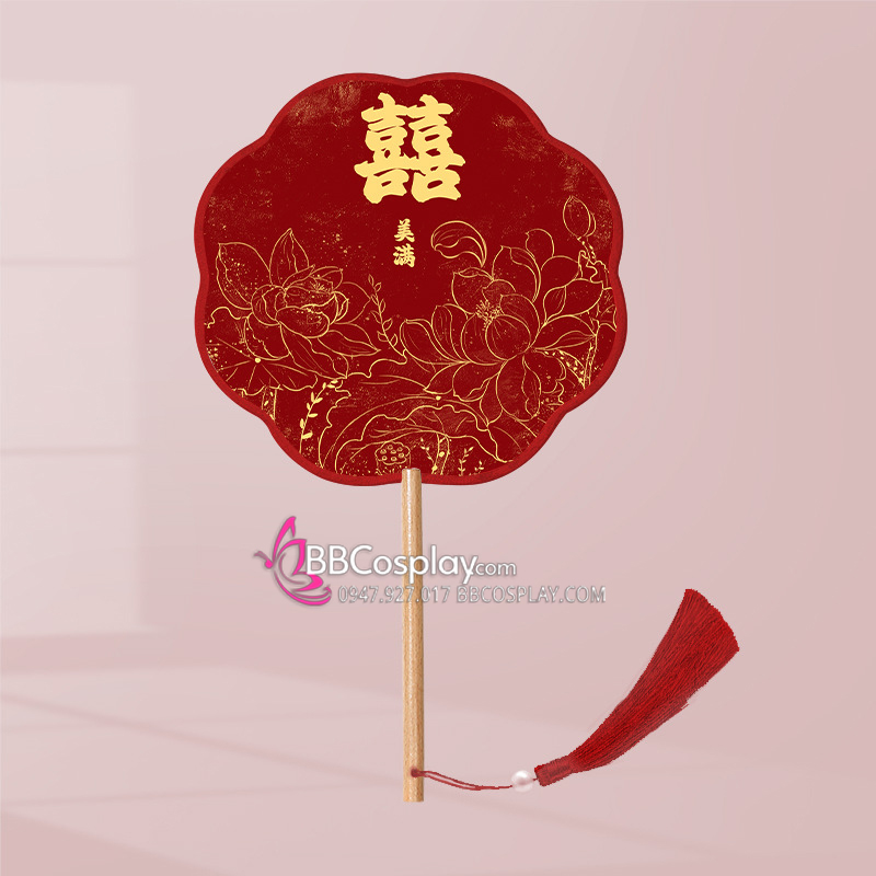 Quạt Hoa Đỏ Song Hỷ