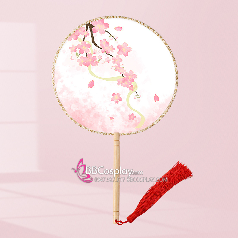 Quạt Tròn Hoa Đào Hồng