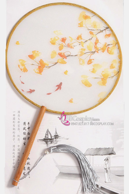 Quạt Tròn Cổ Trang Quạt Mỹ Nhân Lá Phong