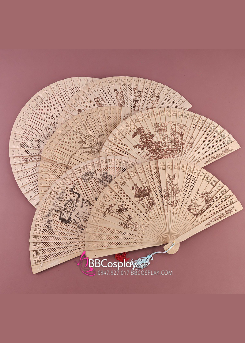 Quạt Gỗ Hoạ Tiết Nhiều Mẫu Size 23Cm