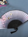 Uchiwa Quạt Vải Nhật Bản Đen Nhành Đào Sẻ Đậu