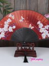 Quạt Xếp Nền Đỏ Hoa Và Bướm Trắng