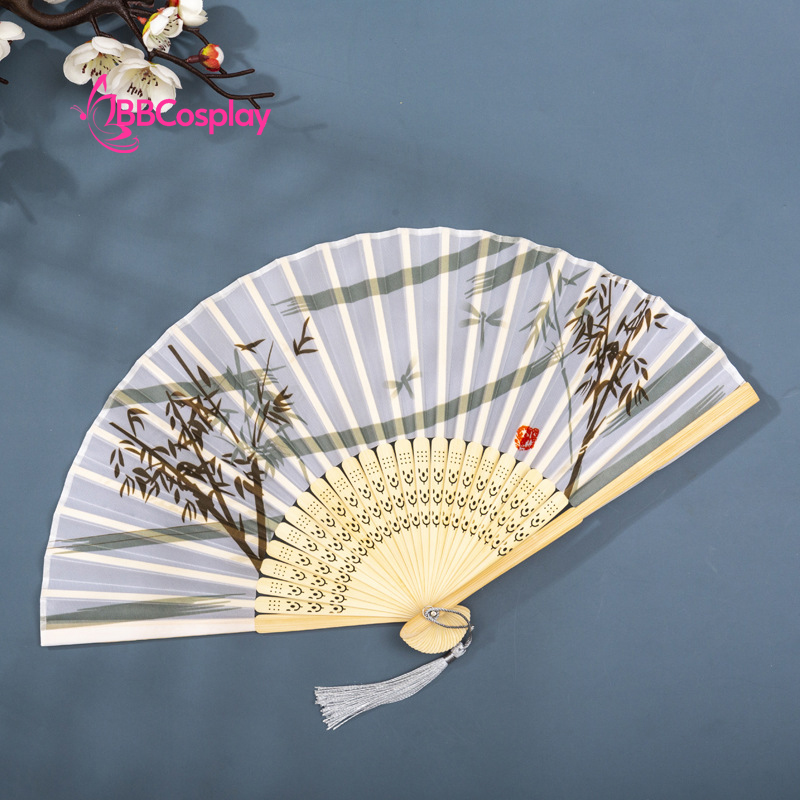 Uchiwa Quạt Vải Nhật Bản Trắng Cành Trúc