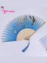 Quạt Xếp Nhật Bản Xanh Dương Đào Và Bướm