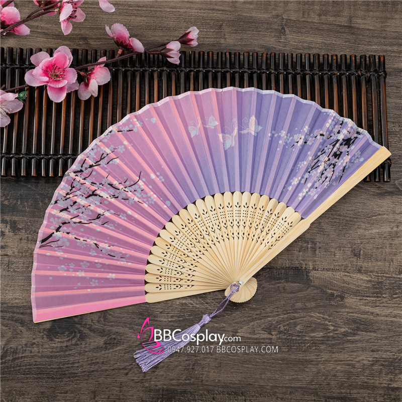 Uchiwa Quạt Vải Nhật Bản Màu Tím Hồng