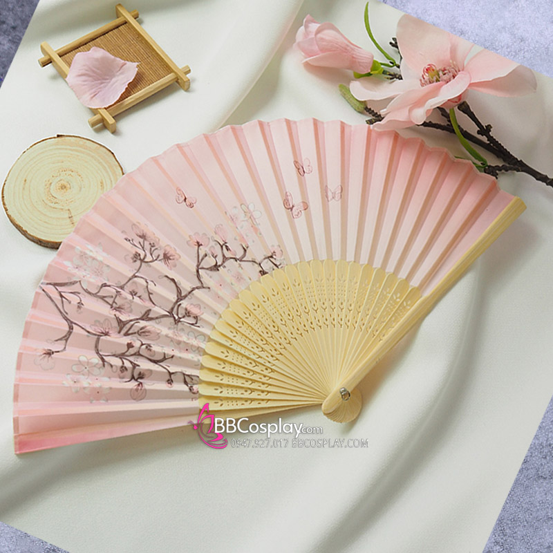 Uchiwa Quạt Vải Nhật Bản Hồng Hoa Đào