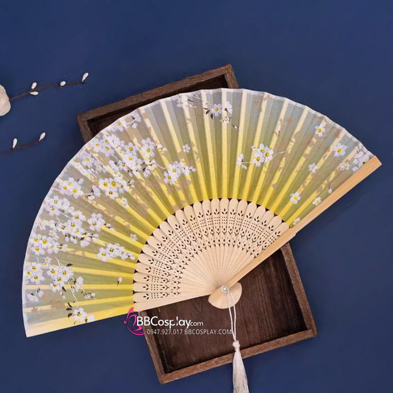 Uchiwa Quạt Vải Nhật Bản Vàng Lime