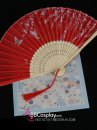 Quạt Xếp Hoa Đào Đỏ Bướm Lượn