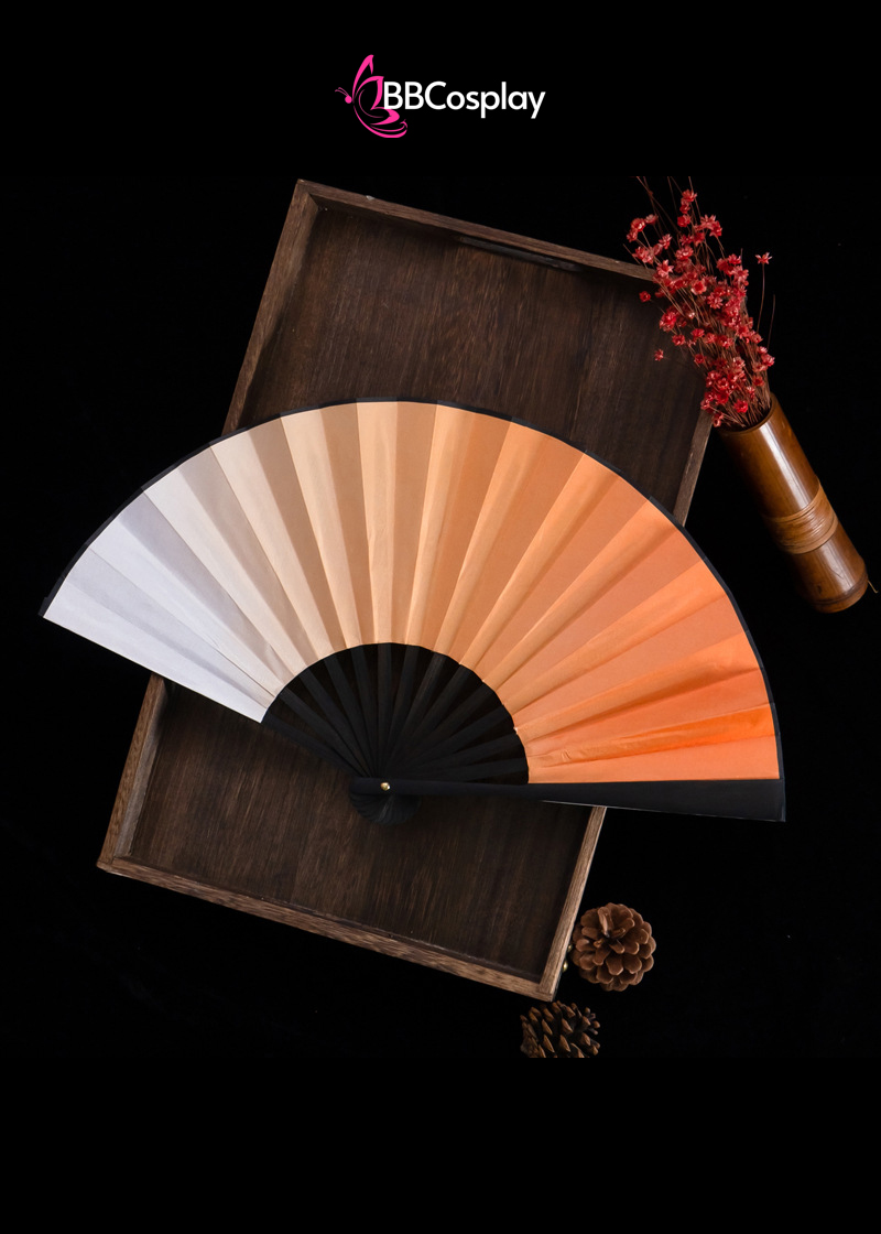 Quạt Xếp Trơn Cổ Trang Màu Cam Chuyển Màu