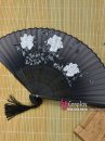 Uchiwa Quạt Vải Nhật Màu Đen - Hoa Mẫu Đơn Trắng