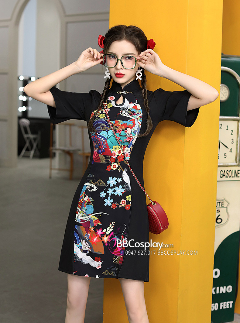 Sườn Xám Cách Tân Thiên Hoa Ngũ Sắc