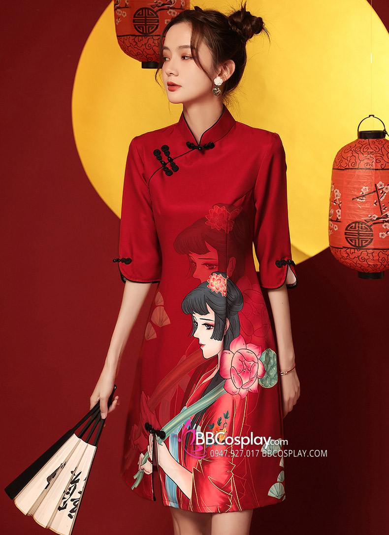 Sườn Xám Cô Gái Trung Hoa Tay Lửng 2023