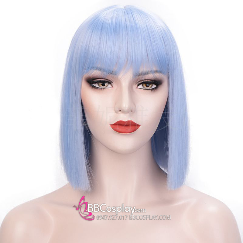 Tóc Giả Xanh Dương Nhạt Mái Ngang Ngắn Ngang Vai