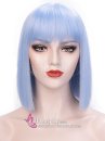 Tóc Giả Xanh Dương Nhạt Mái Ngang Ngắn Ngang Vai