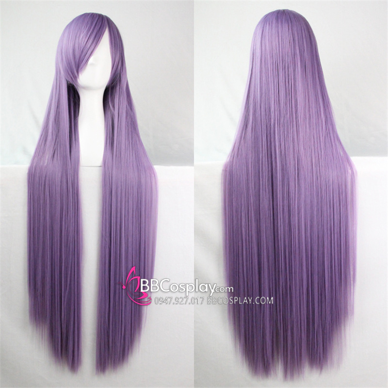 Tóc Giả Tím Sữa Dài Mái Xéo