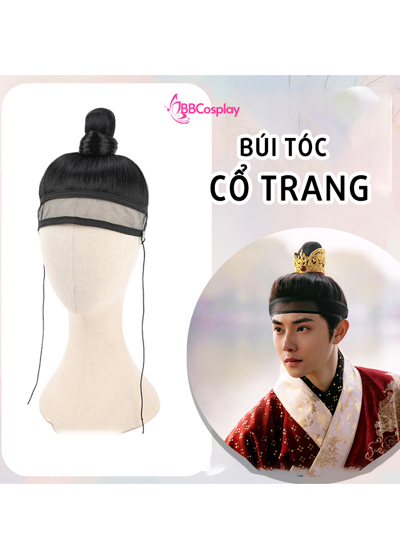 Tóc Giả Cổ Trang Kiếm Hiệp Kèm Băng Đô Tráng Cột Cao Kiểu Nam Hàn Cổ Trang
