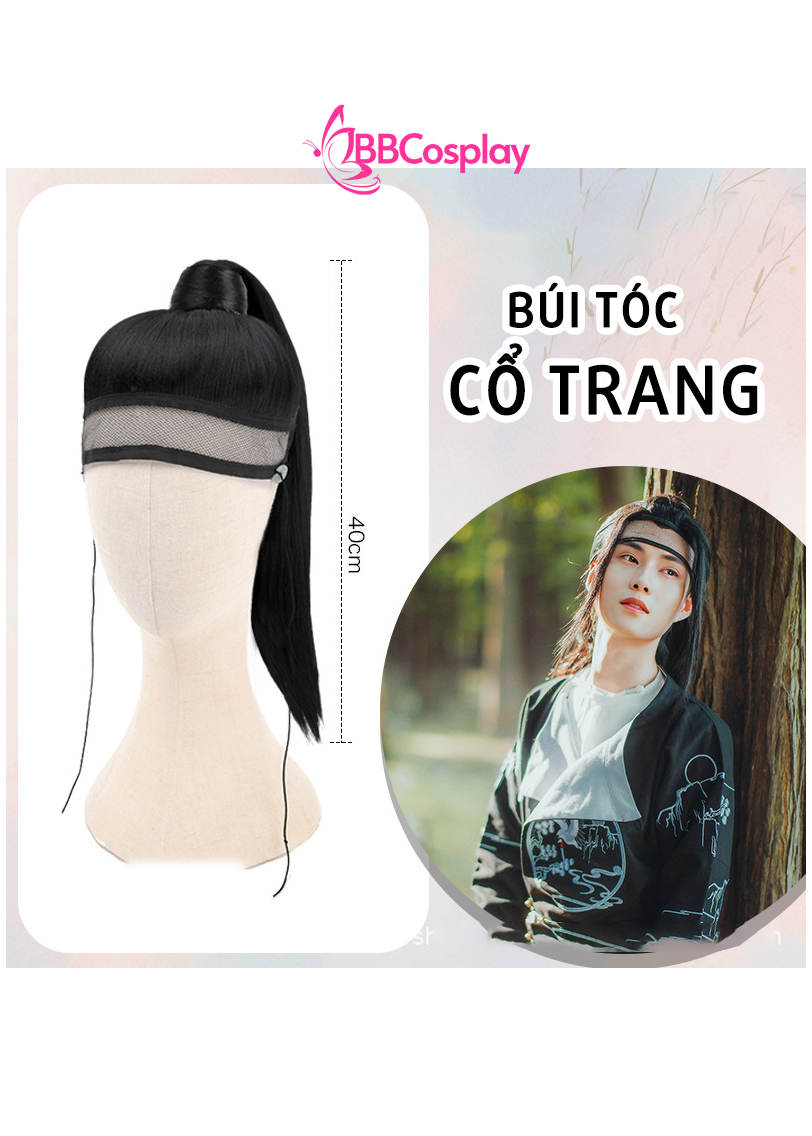 Tóc Giả Cổ Trang Kiếm Hiệp Kèm Băng Đô Trán Cột Cao