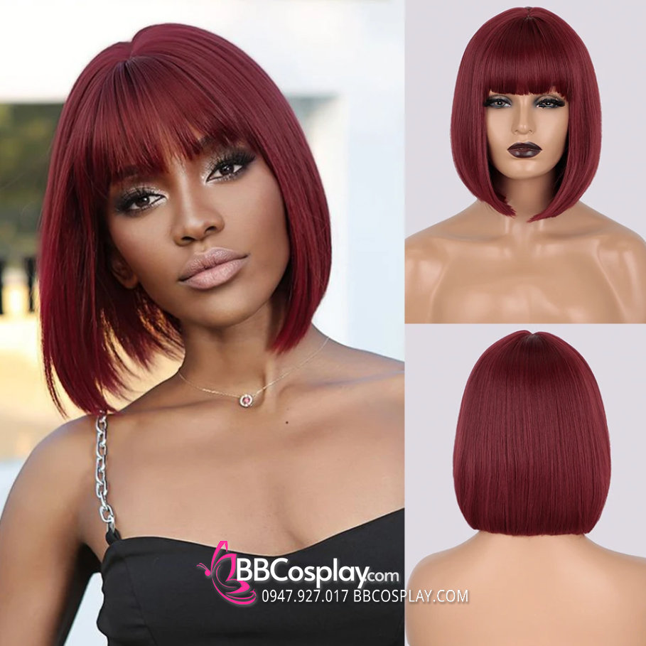 Tóc Ngắn Đỏ Rượu Mái Ngang