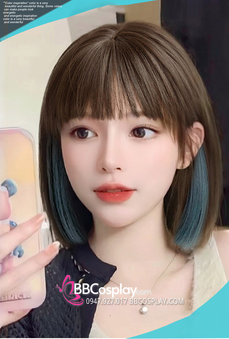 Tóc Ngắn Nâu Line Xanh