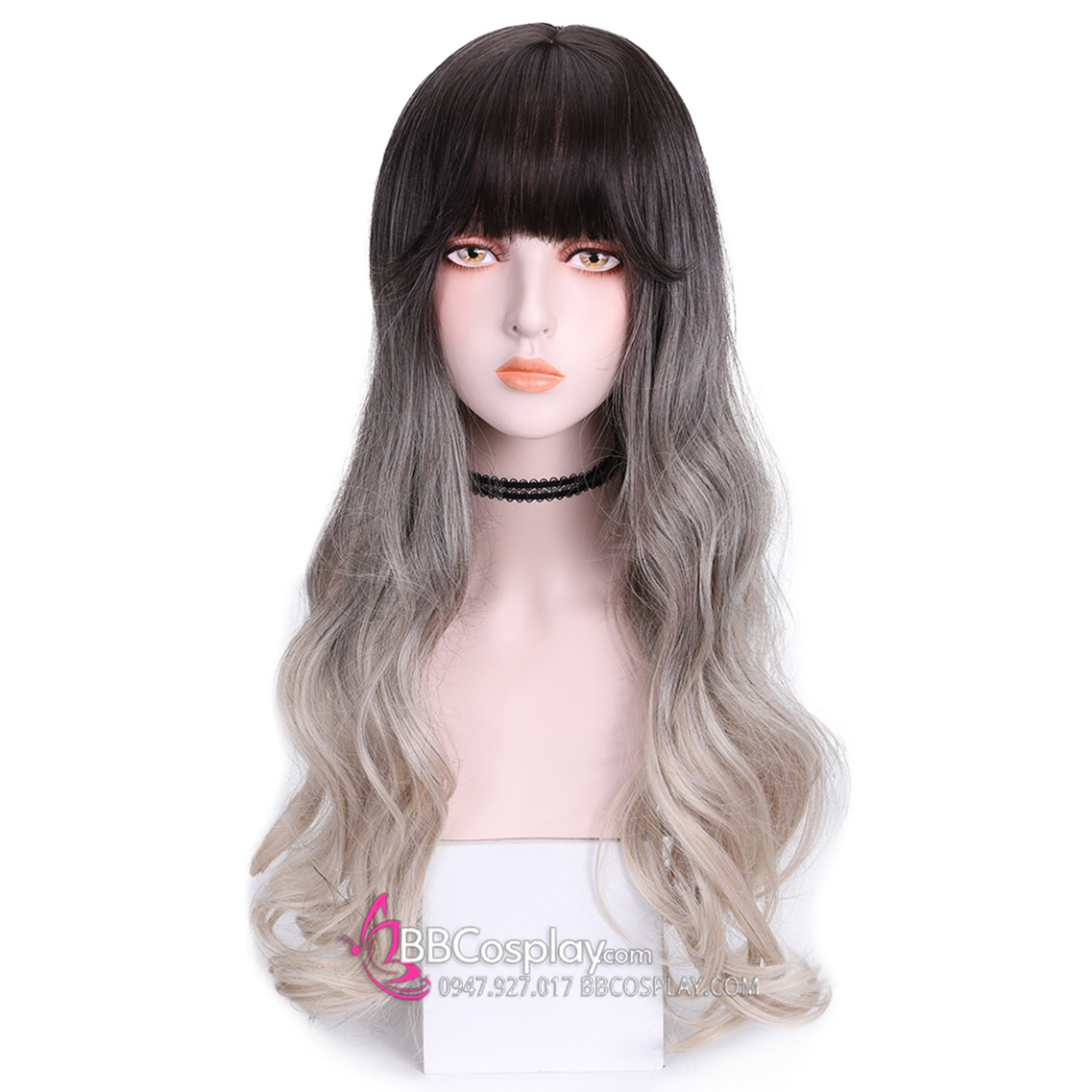 Tóc Giả Nữ Ombre Đuôi Xoăn Mái Ngang