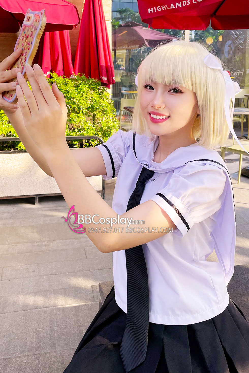 Tóc Giả Vàng Bạch Kim Ngắn Ngang Vai Mái Ngang - Ảnh Thật