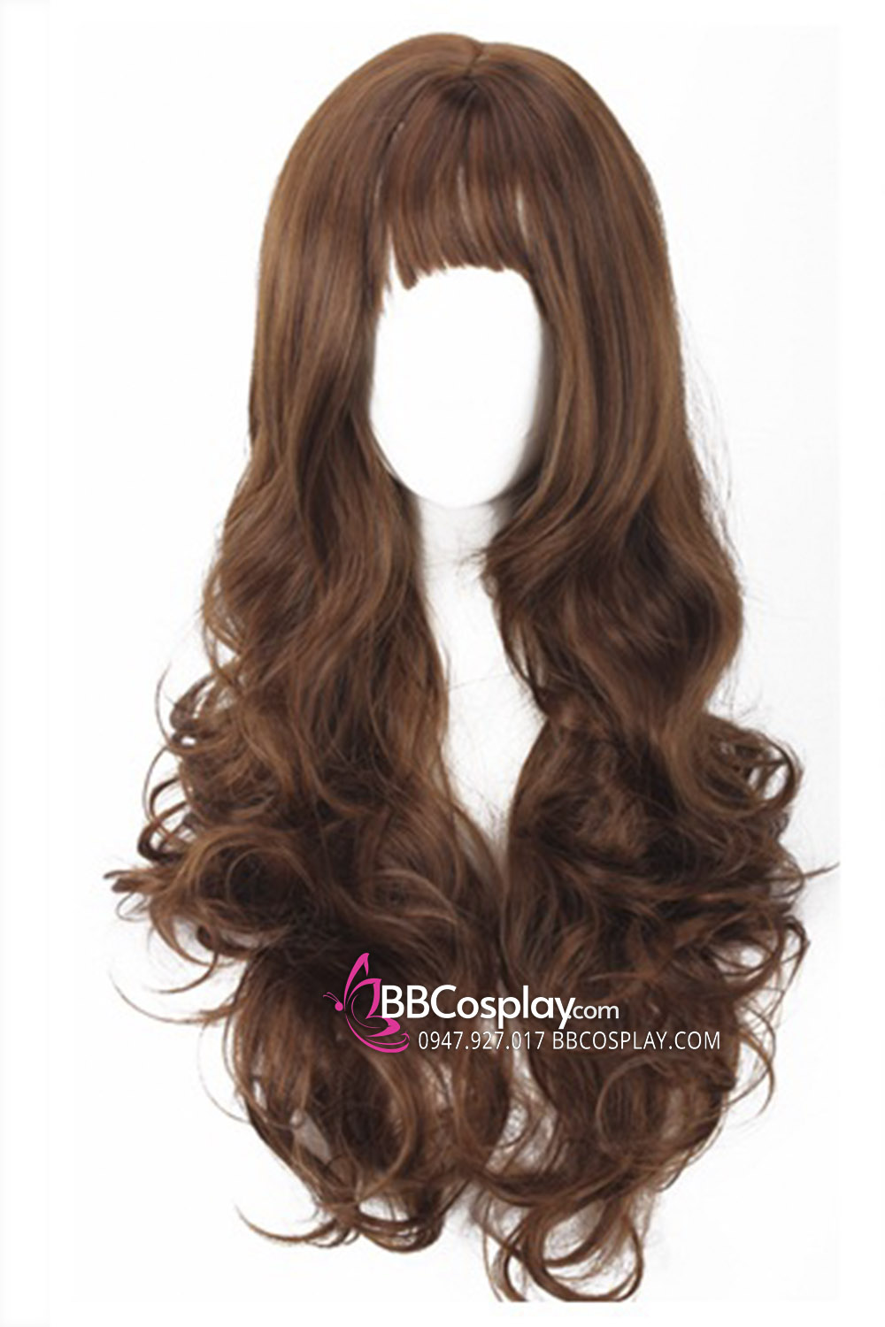 Tóc Giả Nâu Dài Xoăn Mái Ngắn