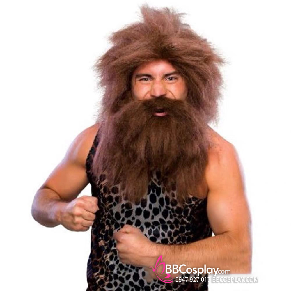 Bộ Râu Tóc Người Rừng Tarzan - Râu Tóc Hoá Trang Thổ Dân - Màu Nâu