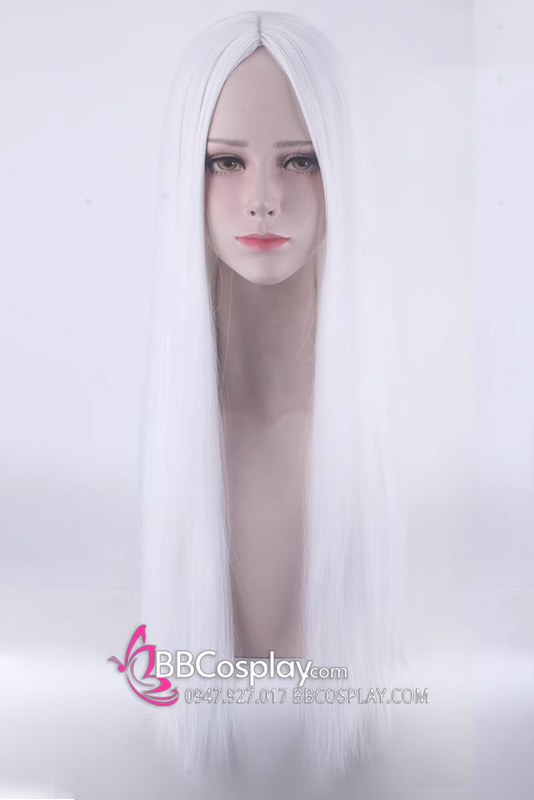 Tóc Giả Trắng Bạch Kim Dài 2 Mái 100Cm