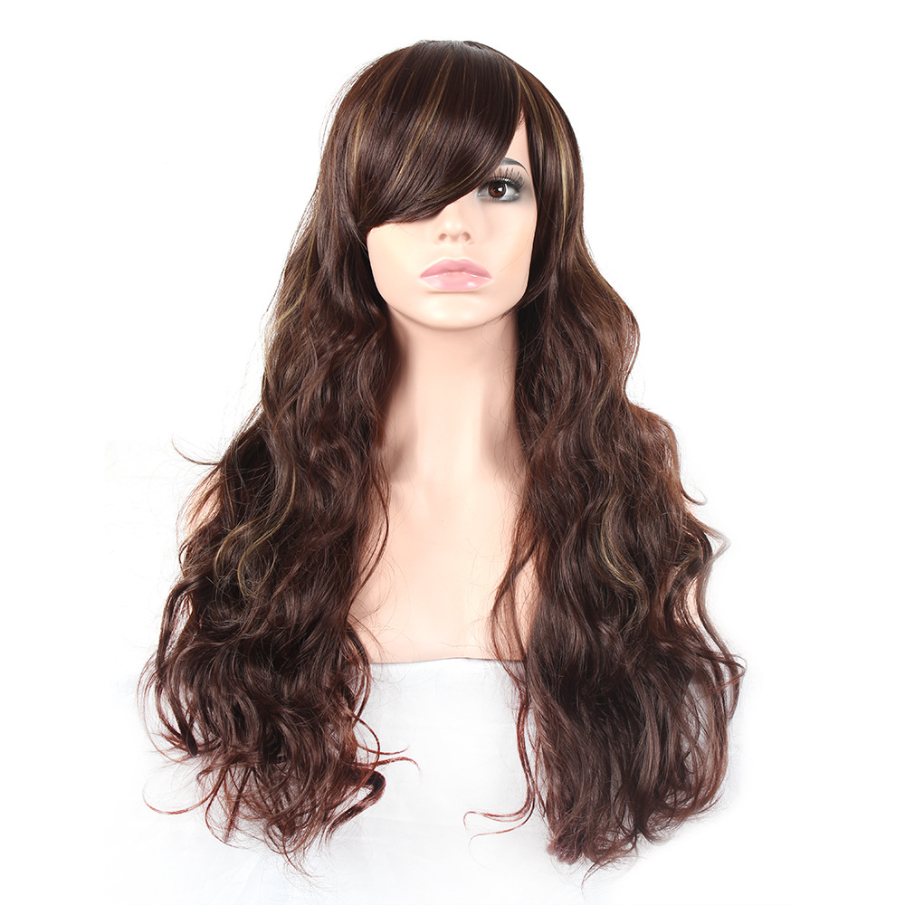 Tóc Giả Nâu Xoăn Móc Line Vàng 65Cm