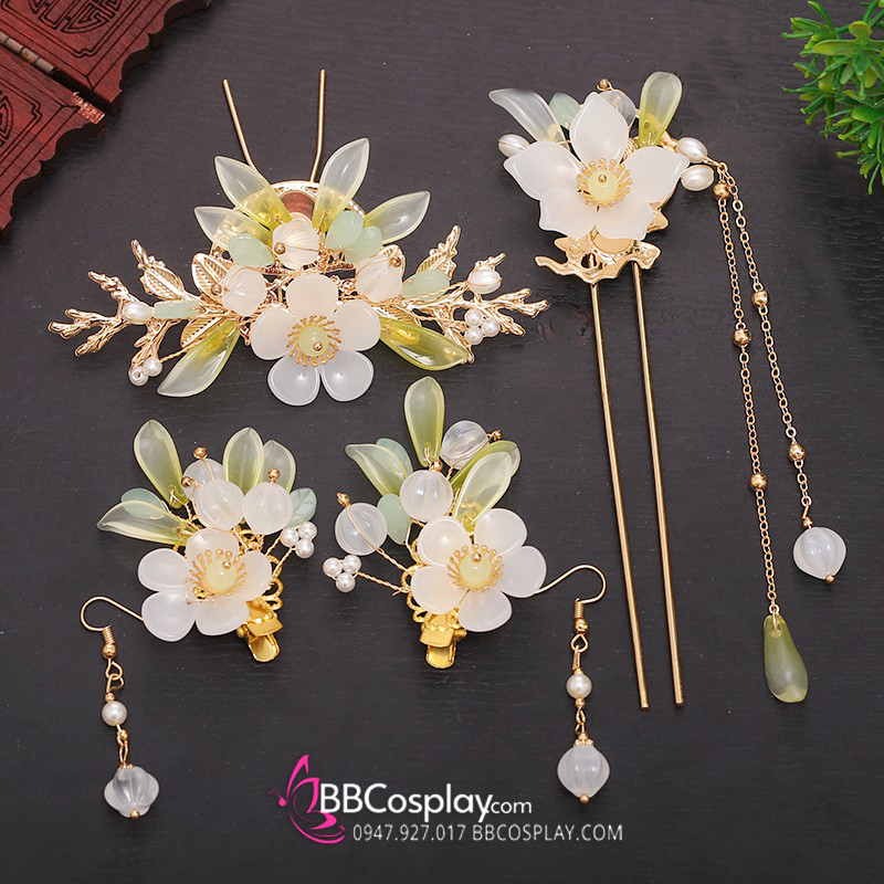 Bộ Trâm Cài Cổ Trang Bạch Hoa 6 Món