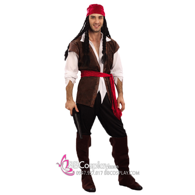 Đồ Cướp Biển Hải Tặc Áo Nâu Quần Đen Nón Đỏ