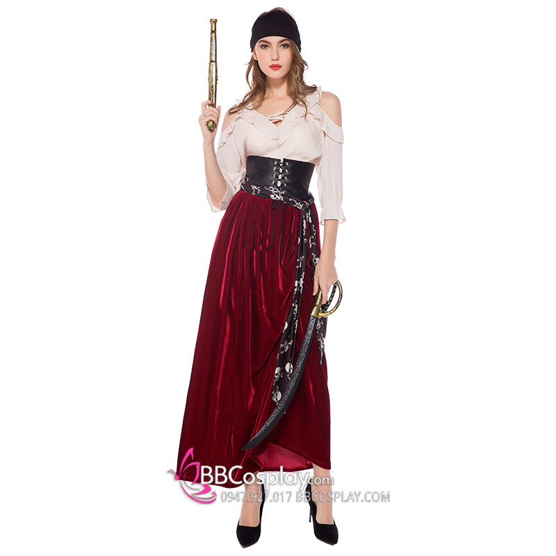 Đồ Nữ Cướp Biển Váy Dài Đỏ Nhung