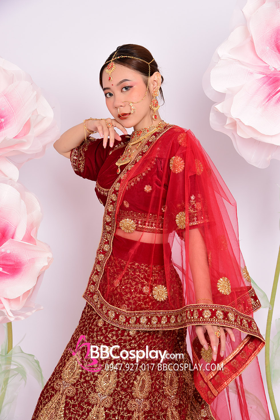 Trang Phục Lehanga Đỏ Gạch Cháy