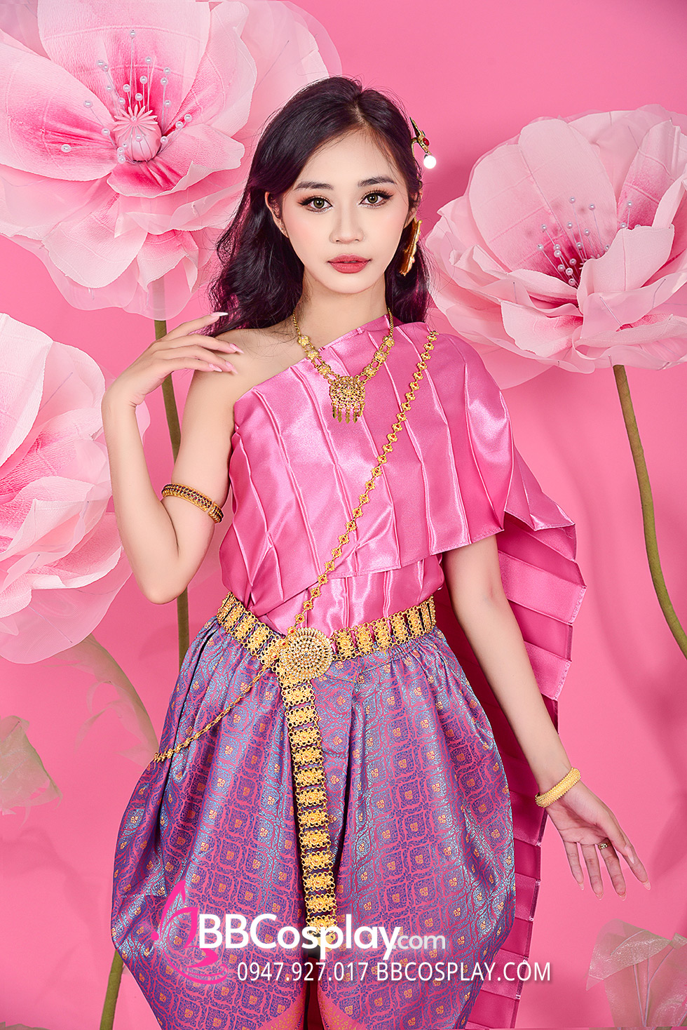 Trang Phục Thái Lan Sabai Hồng Quần Hồng