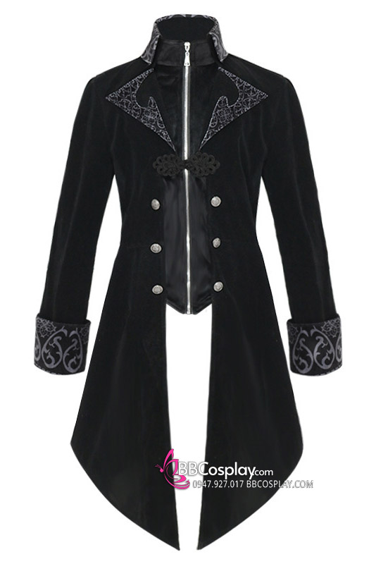 Vest Tuxedo Nhung Đen Gothic Phong Cách Steampunk Đuôi Én
