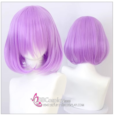 Tóc Ngắn Giả Tím Nhạt Mái Xéo