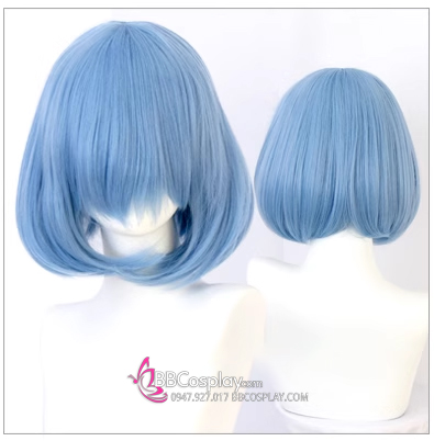 Tóc Giả Ngắn Xanh Xám Mái Xéo