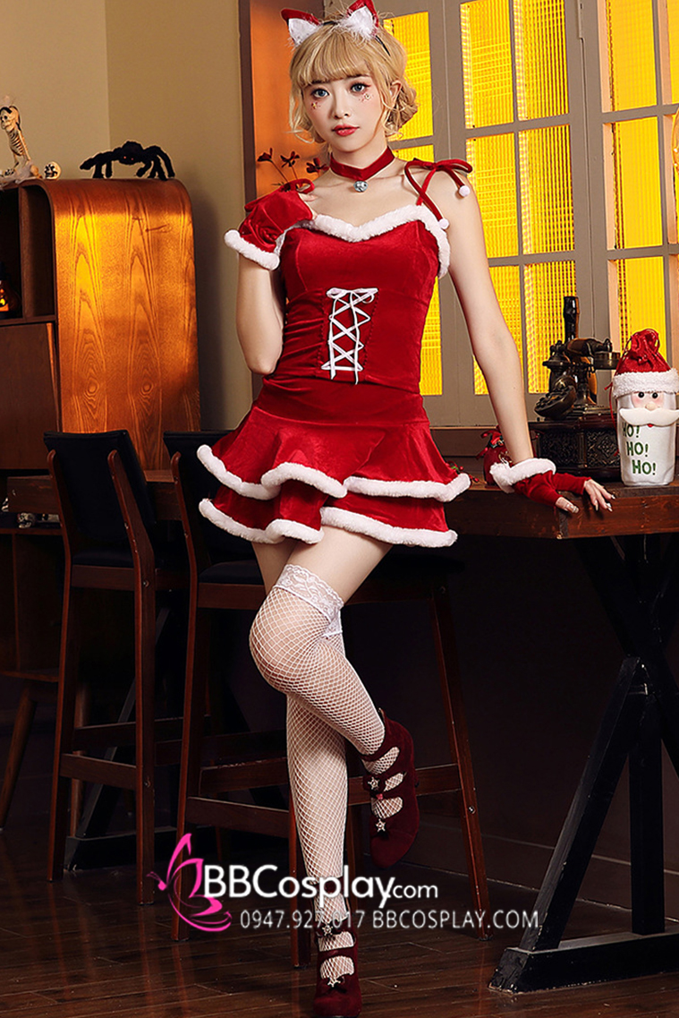 Croptop Đầm Xòe Noel Nữ Cúp Ngực Quyến Rũ