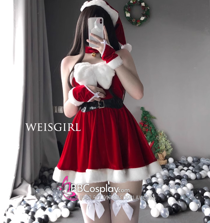Croptop Noel Weisgirl Váy Dáng Xoè Phối Nơ Trắng Siêu Xinh