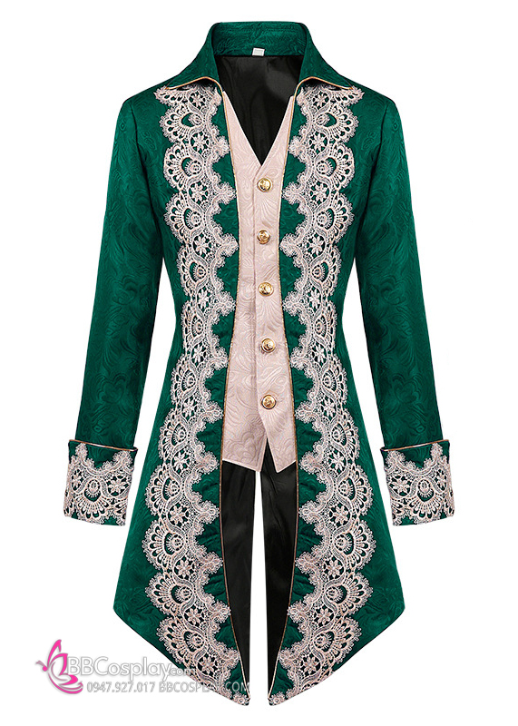 Vest Bá Tước Châu Âu May Kèm Ghilê Xanh Lá