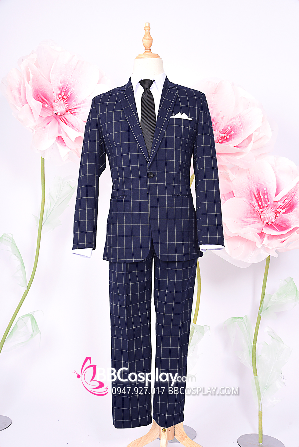 Vest Chú Rể Xanh Đen Caro Lớn