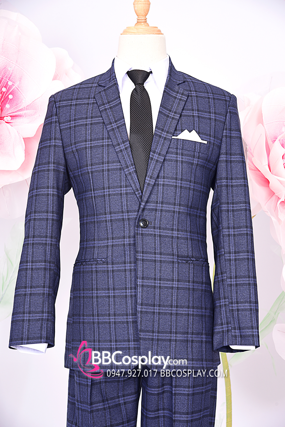 Vest Chú Rể Xanh Navy Caro Kép