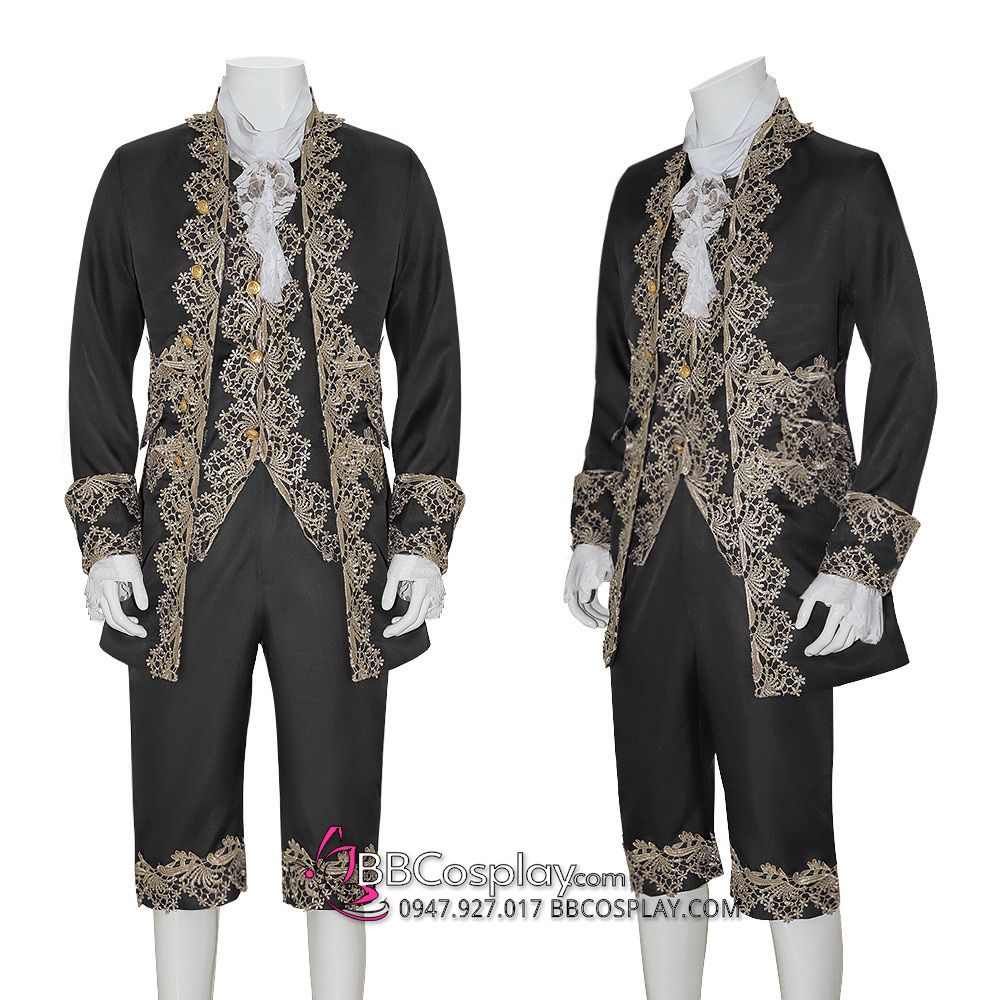Trang Phục Rococo Aristocrat Thời Trung Cổ Marie - Đen Viền Vàng