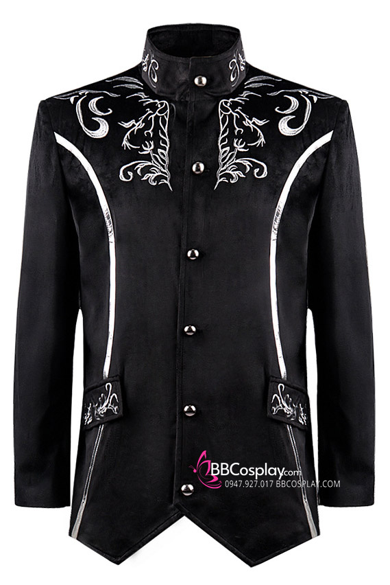 Vest Công Tước Đen Nhung Thêu Họa Tiết